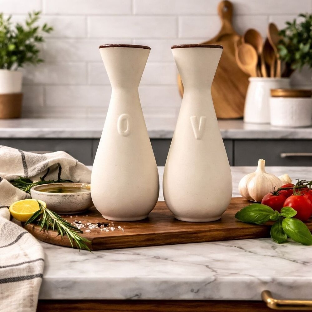 Watt Pottery Oil Vinegar Cruet Set MCM Redware Farmhouse Kitchen Decor VTG 1950s